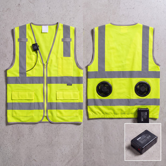 Cold Crew hi-vis cooling vest 2-pack, front and back with two fans